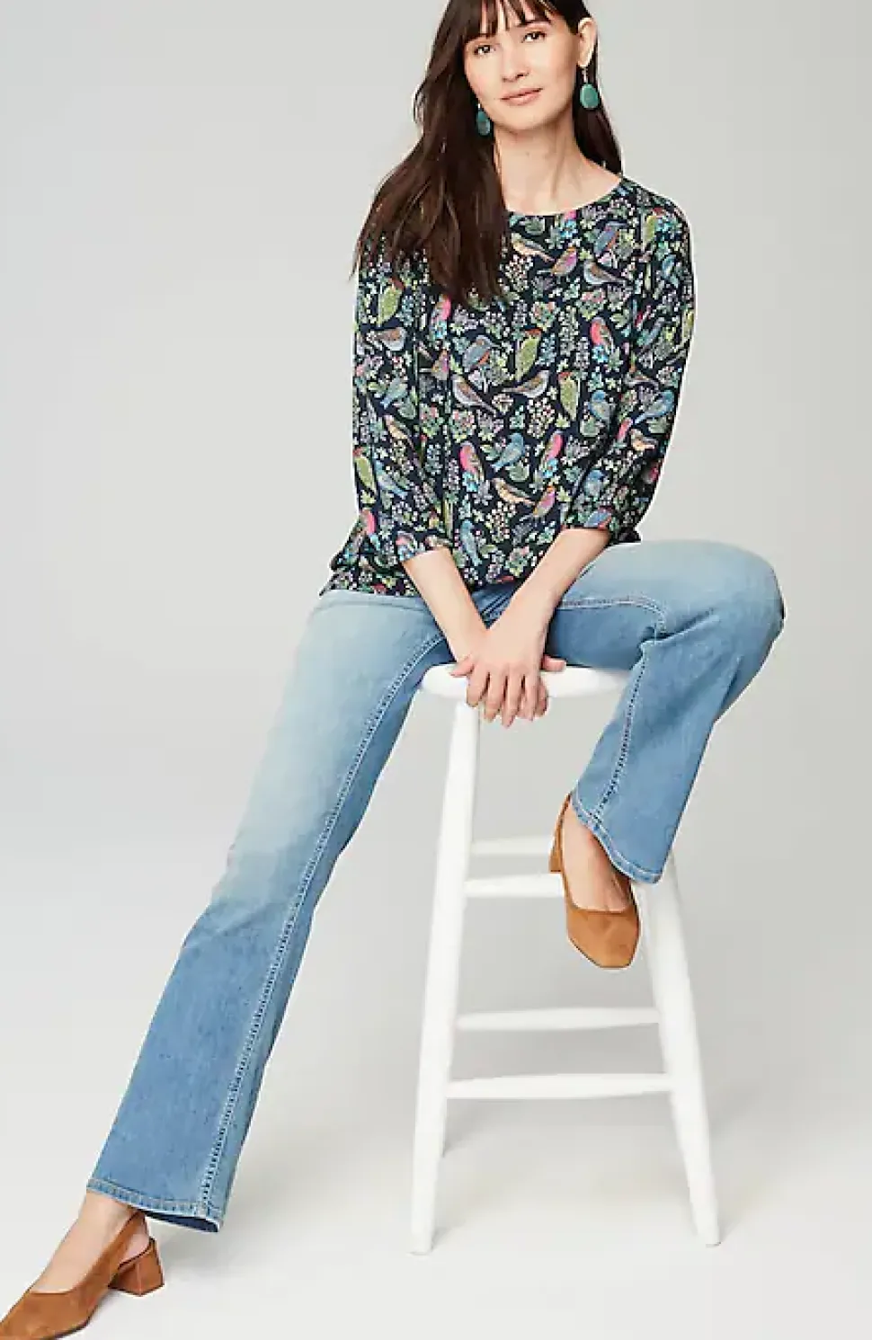Bird-Printed Boat-Neck Top | Jjill