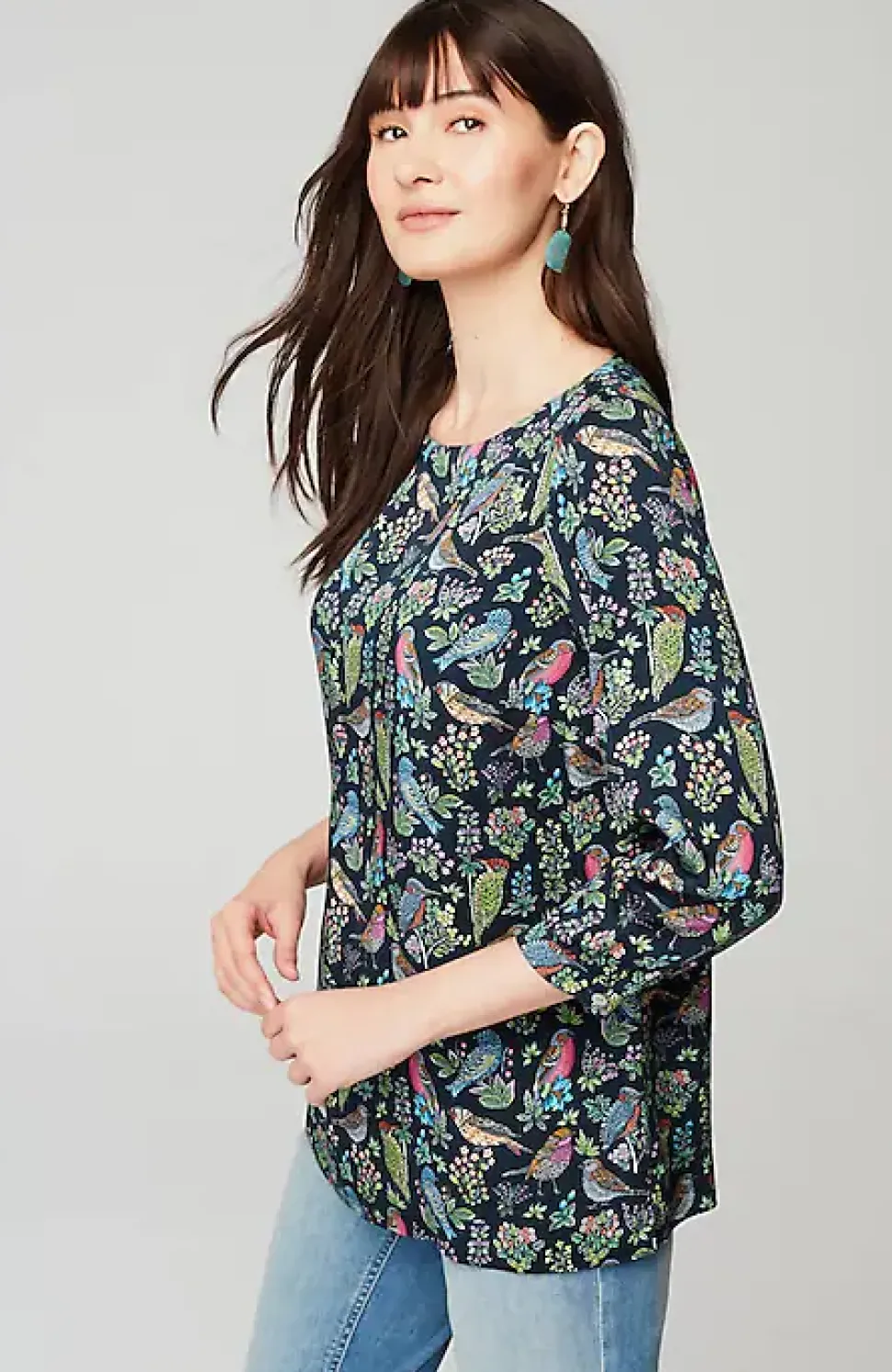 Bird-Printed Boat-Neck Top | Jjill