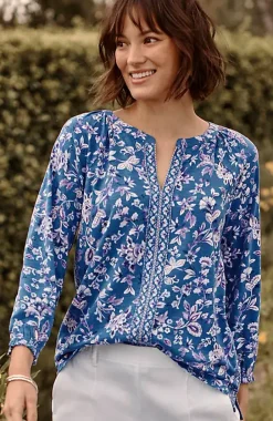 Border-Printed Floral Top | Jjill