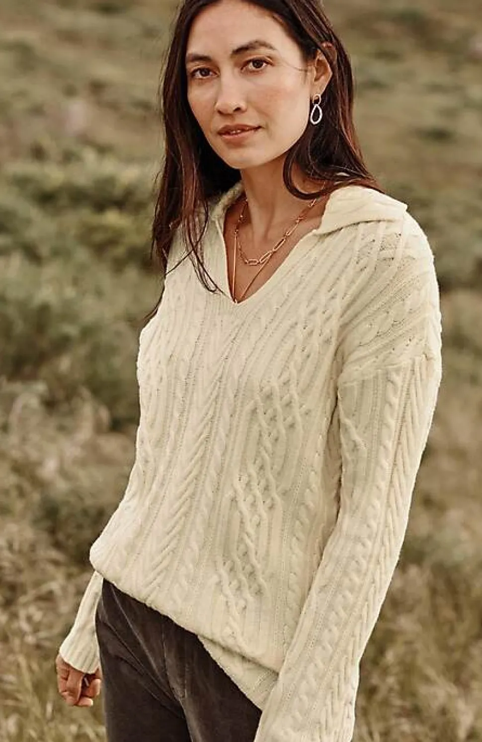 Cabled Polo Sweater | Jjill