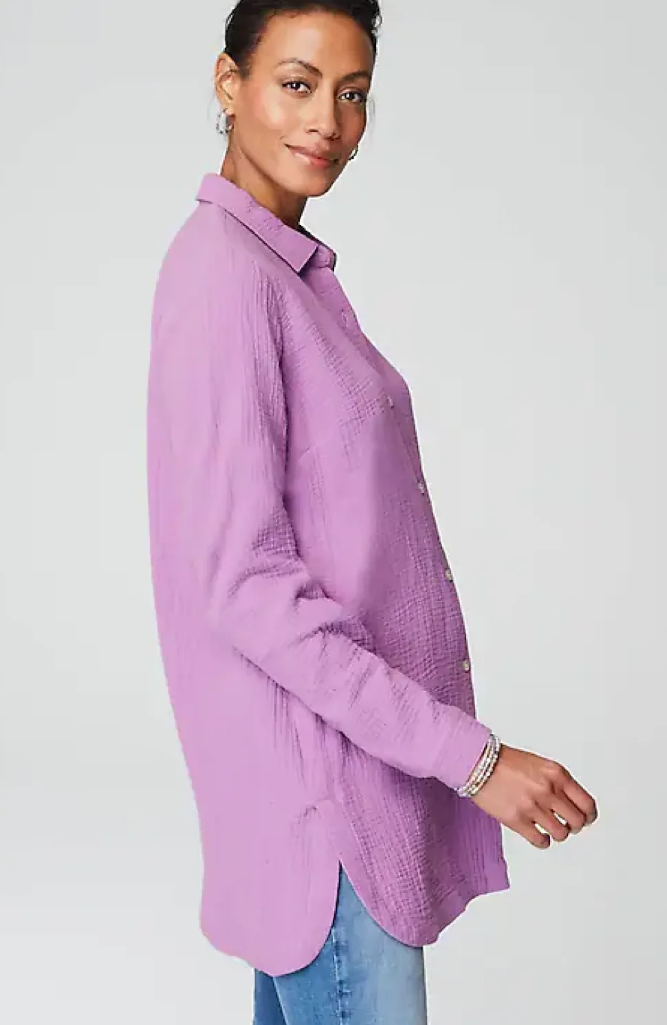 Cotton-Gauze Split-Hem Tunic | Jjill