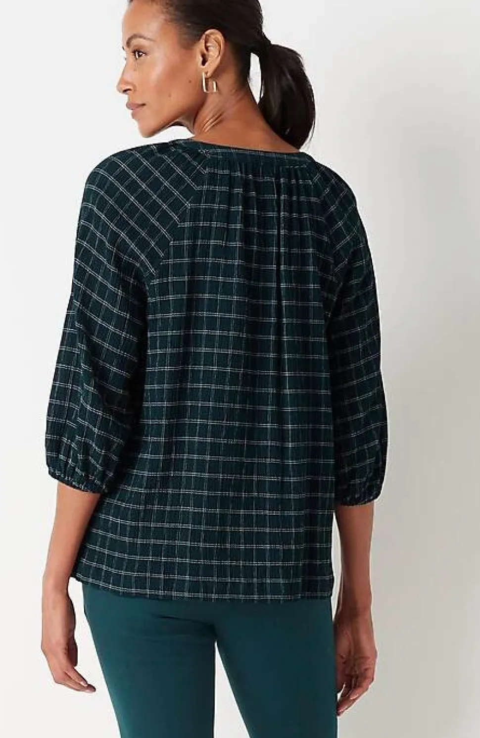 Crinkled Plaid Relaxed Top | Jjill