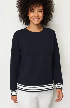 Fit Elevate Terry Striped-Hem Pullover | Jjill