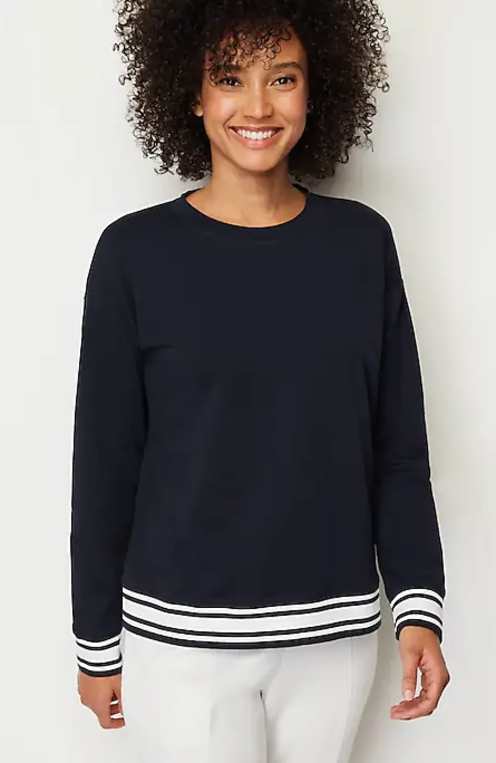 Fit Elevate Terry Striped-Hem Pullover | Jjill
