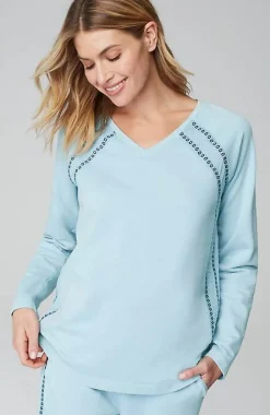 Fit French Terry Embroidered V-Neck Pullover | Jjill