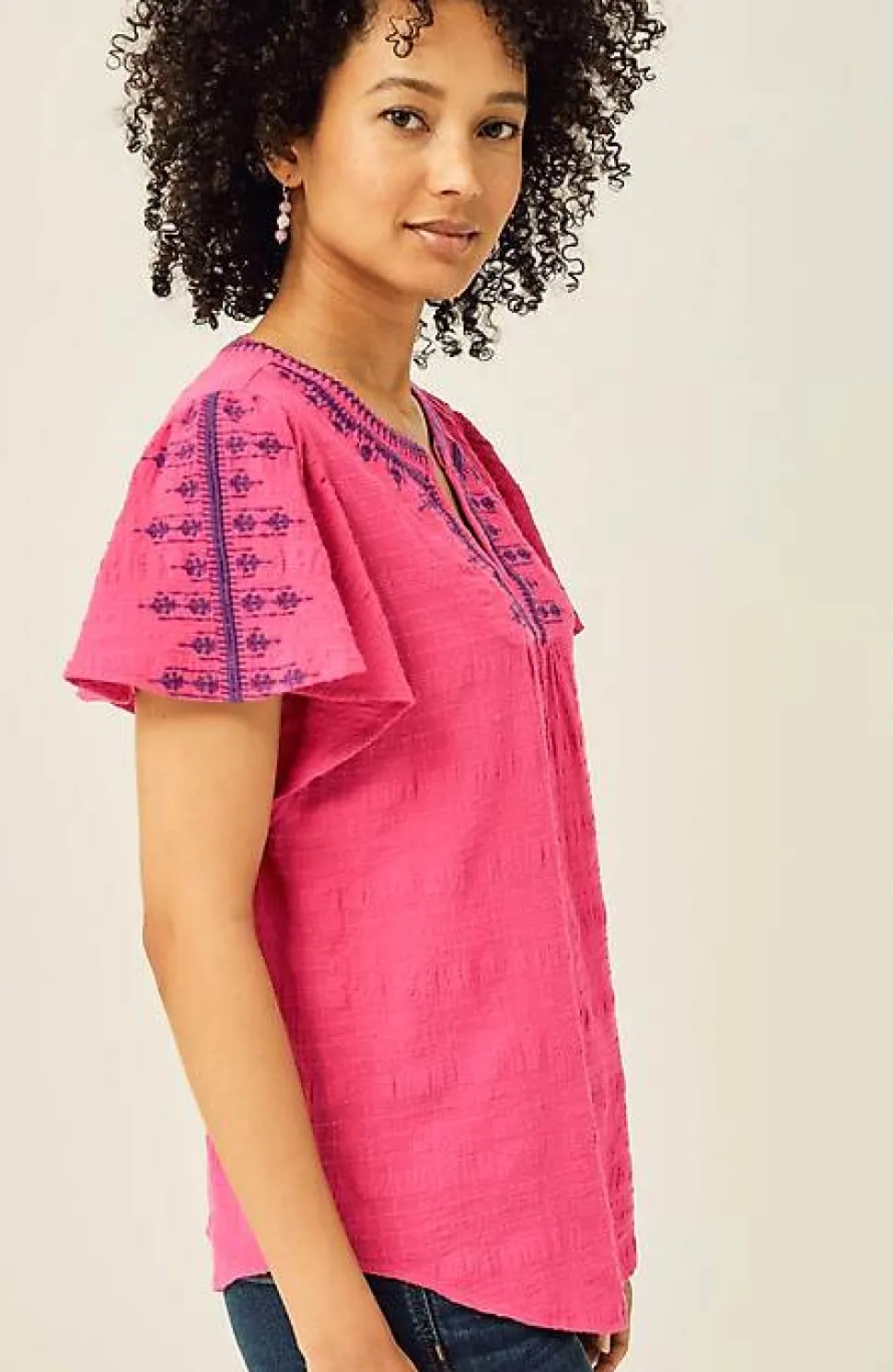 Geometrically Embroidered Textured Top | Jjill