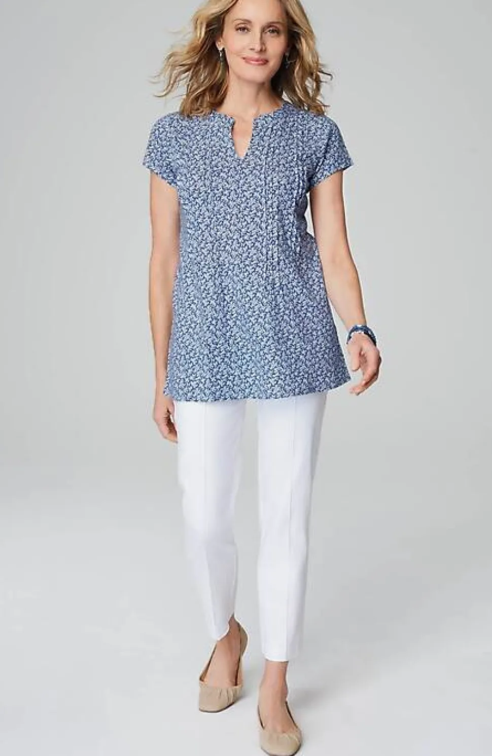 Linen-Blend Pintucked Tunic | Jjill