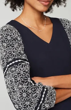 Mixed-Media Embroidered-Sleeve Top | Jjill