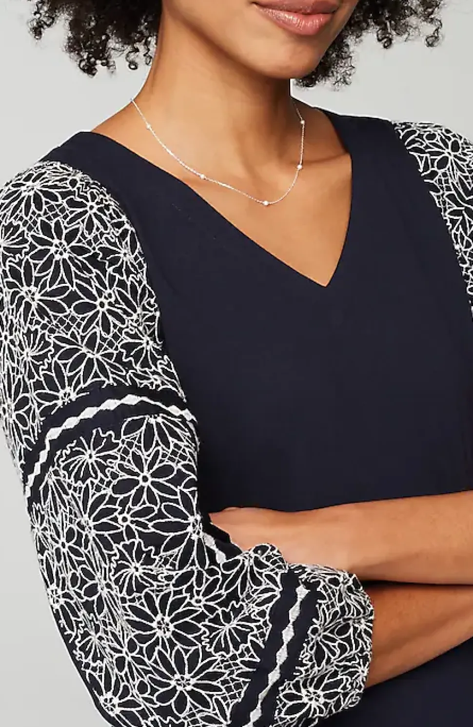 Mixed-Media Embroidered-Sleeve Top | Jjill