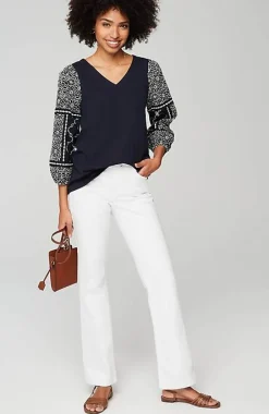 Mixed-Media Embroidered-Sleeve Top | Jjill