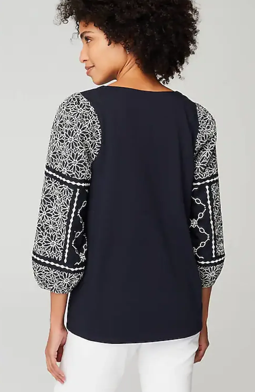 Mixed-Media Embroidered-Sleeve Top | Jjill