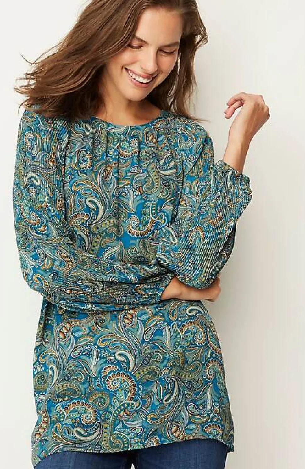 Paisley Pleated-Sleeves Tunic | Jjill