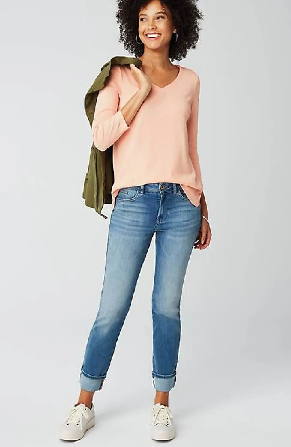 Pima 3/4-Sleeve V-Neck Tee | Jjill