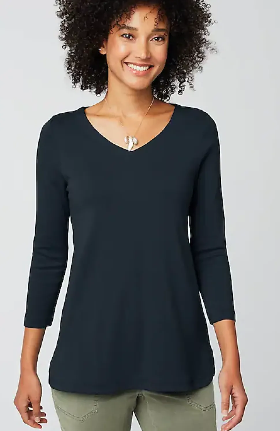 Pima 3/4-Sleeve V-Neck Tee | Jjill