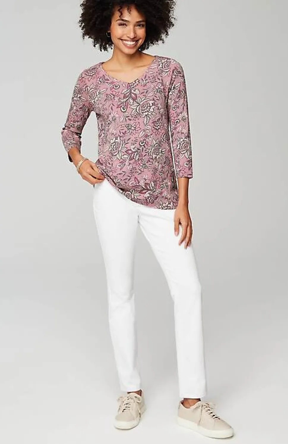 Pima 3/4-Sleeve V-Neck Tee | Jjill