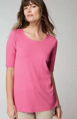Pima-Slub Scoop-Neck Side-Slit Tee | Jjill