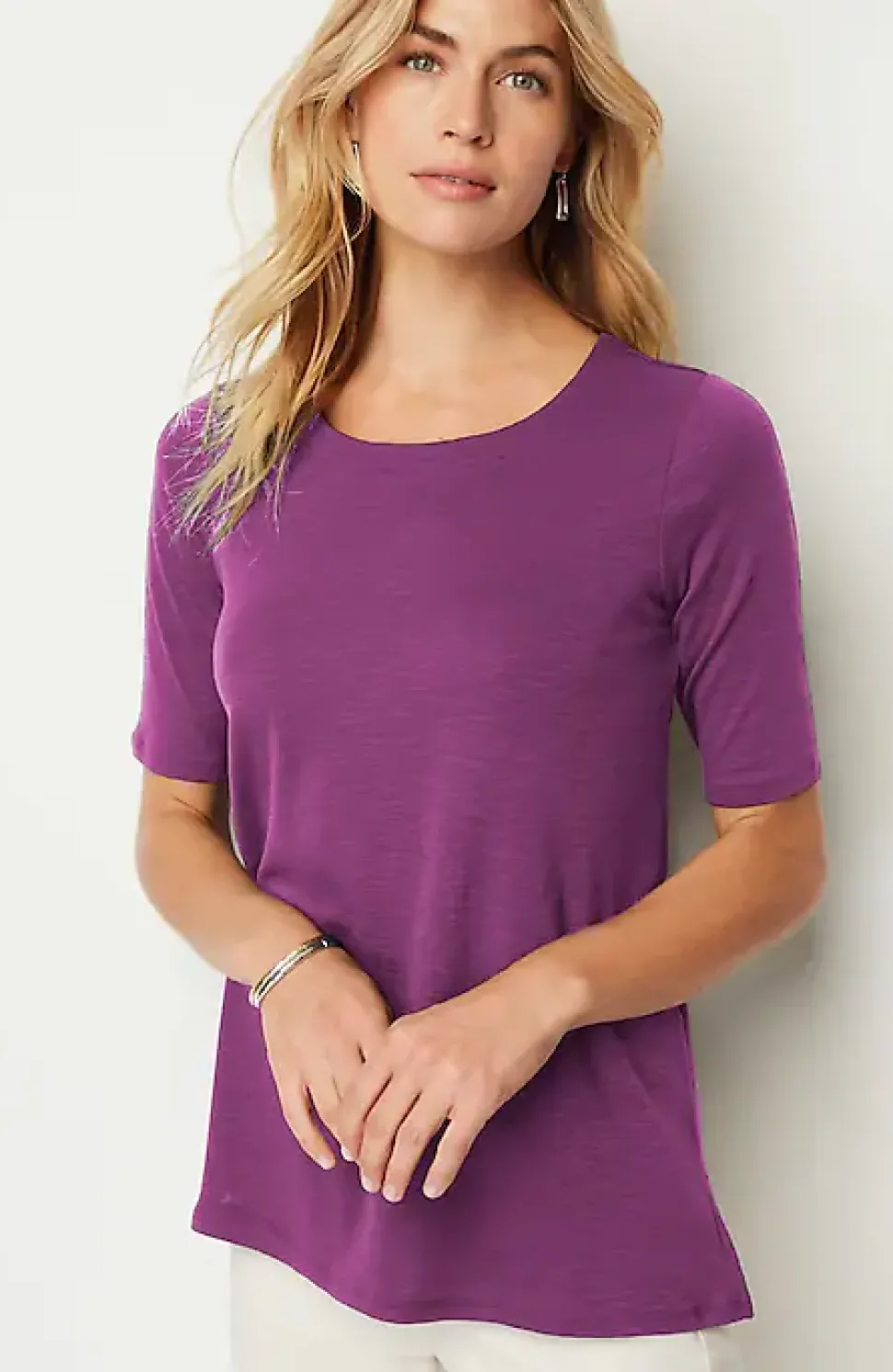 Pima-Slub Scoop-Neck Side-Slit Tee | Jjill