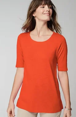 Pima-Slub Scoop-Neck Side-Slit Tee | Jjill
