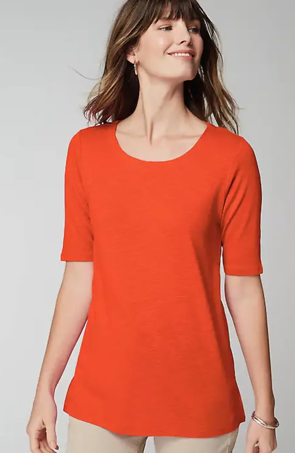 Pima-Slub Scoop-Neck Side-Slit Tee | Jjill