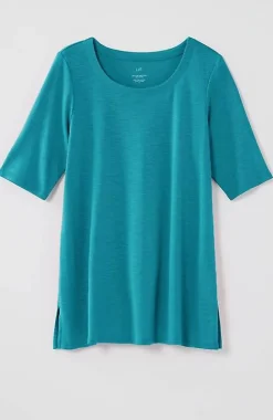Pima-Slub Scoop-Neck Side-Slit Tee | Jjill
