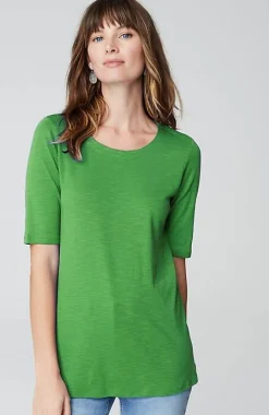 Pima-Slub Scoop-Neck Side-Slit Tee | Jjill