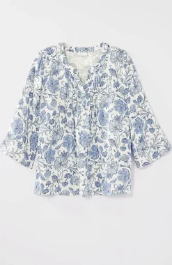 Pintucked Printed Linen Popover | Jjill