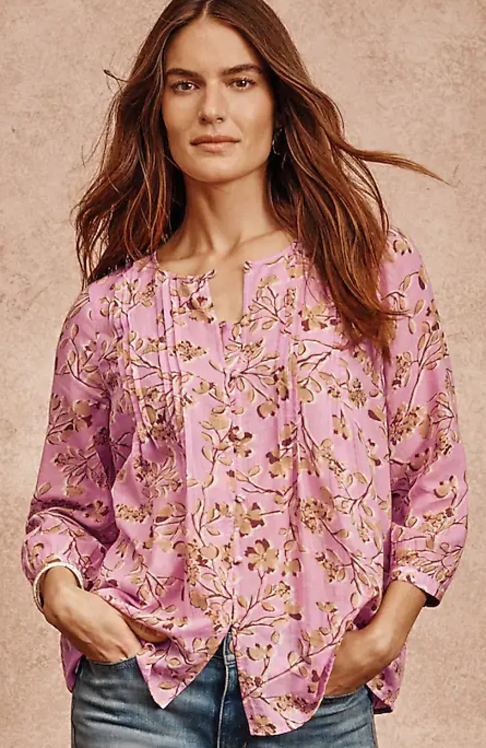 Printed A-Line Pintucked Top | Jjill