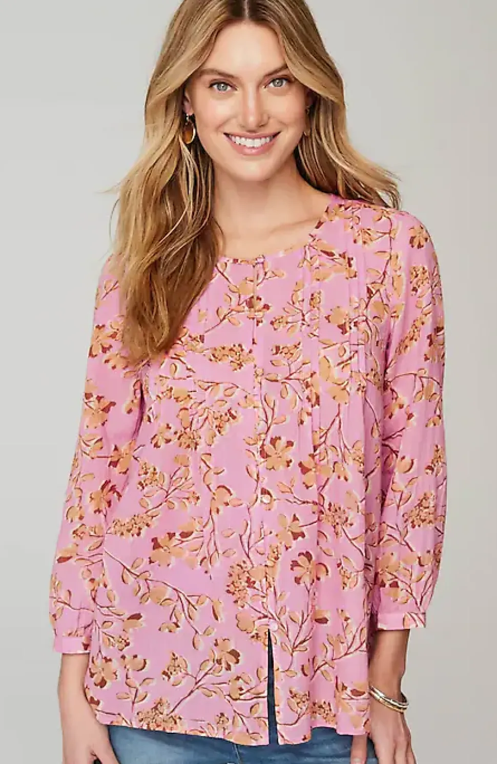 Printed A-Line Pintucked Top | Jjill