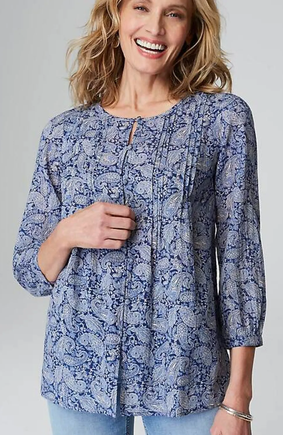 Printed A-Line Pintucked Top | Jjill