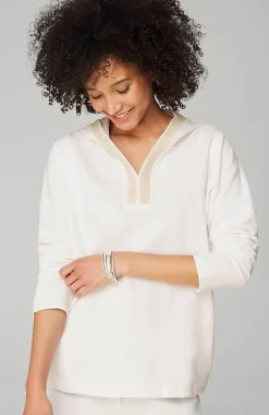 Pure Jill French Terry Embroidered-Hood Pullover | Jjill