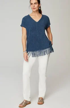Pure Jill Fringed-Hem V-Neck Sweater | Jjill