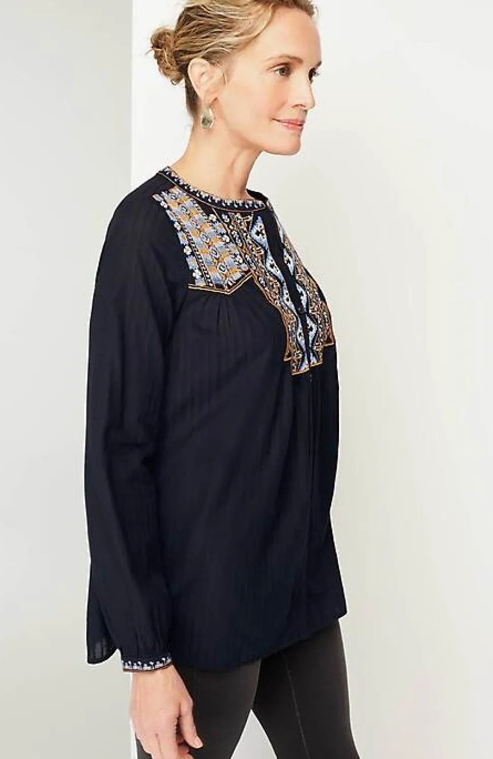 Pure Jill Shadow-Stripe Embroidered Blouse | Jjill