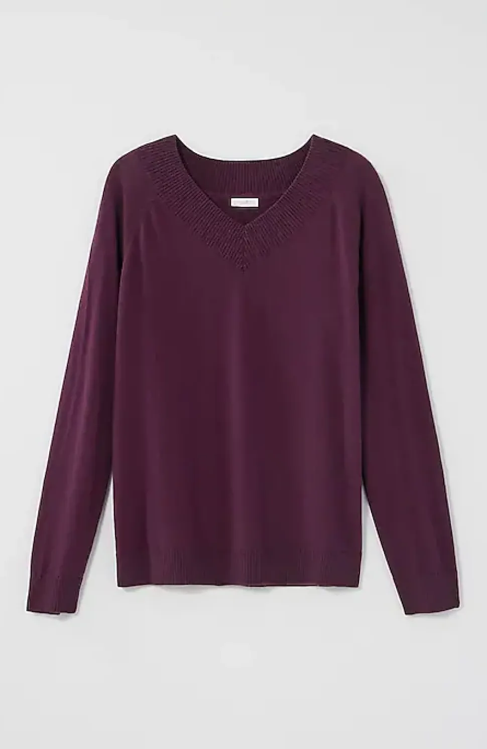 Ribbed-Border V-Neck Sweater | Jjill