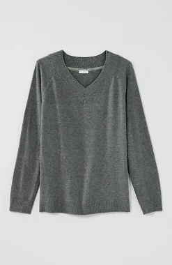 Ribbed-Border V-Neck Sweater | Jjill