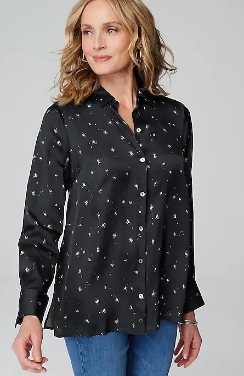 Satin Button-Front Shirt | Jjill