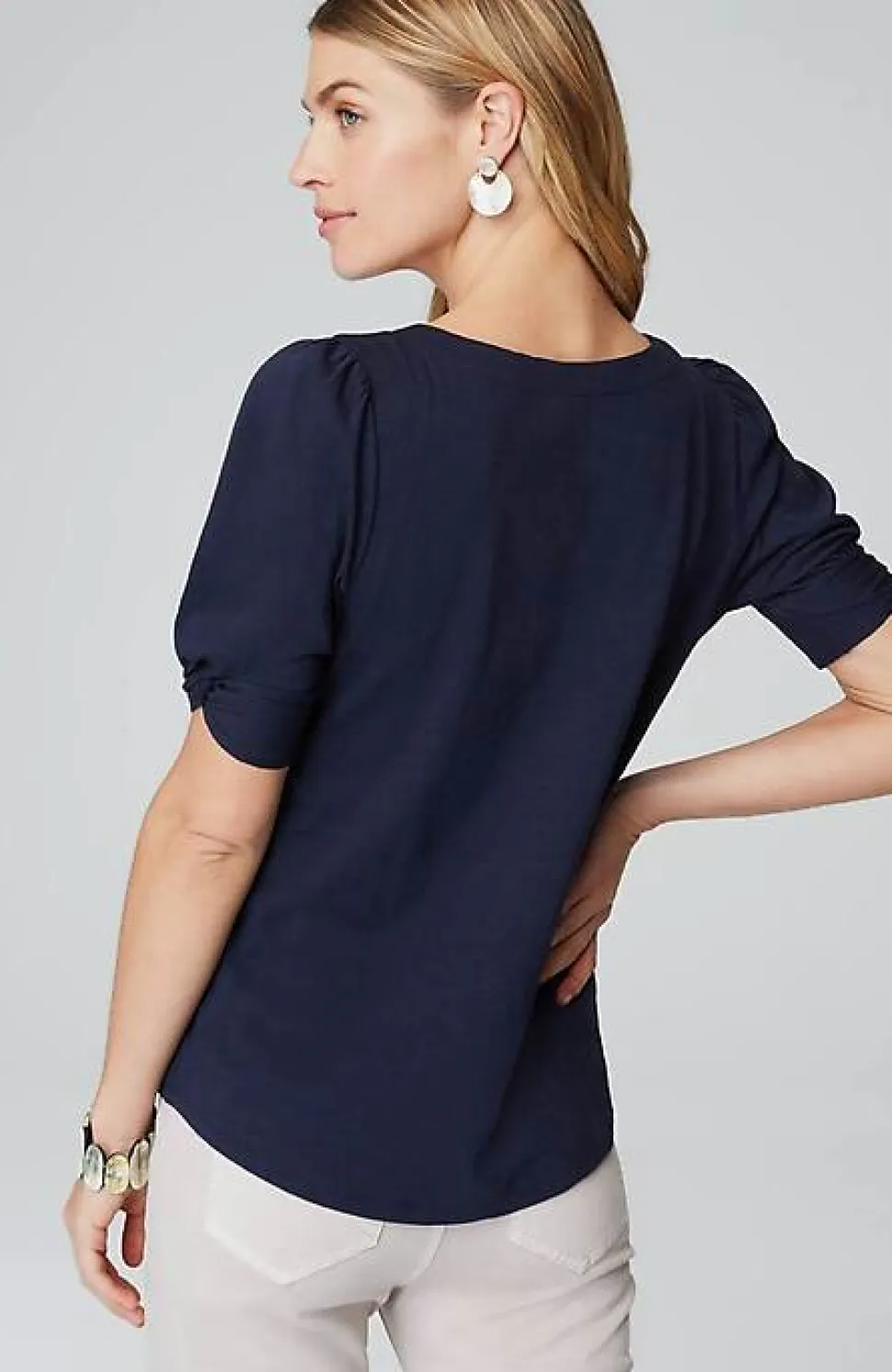 Slub-Knit Twist-Sleeve Tee | Jjill
