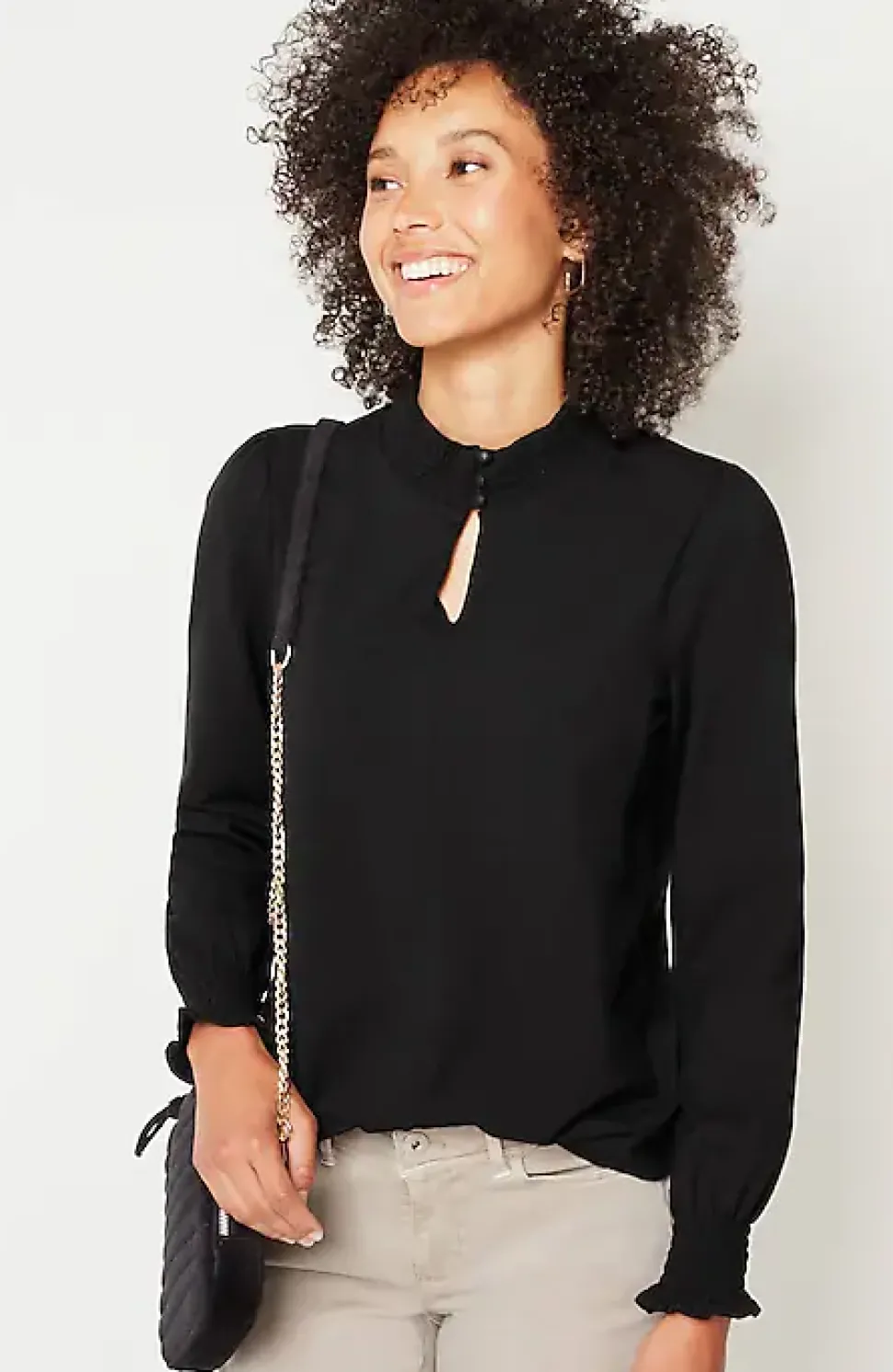 Smocked Mock-Neck Top | Jjill