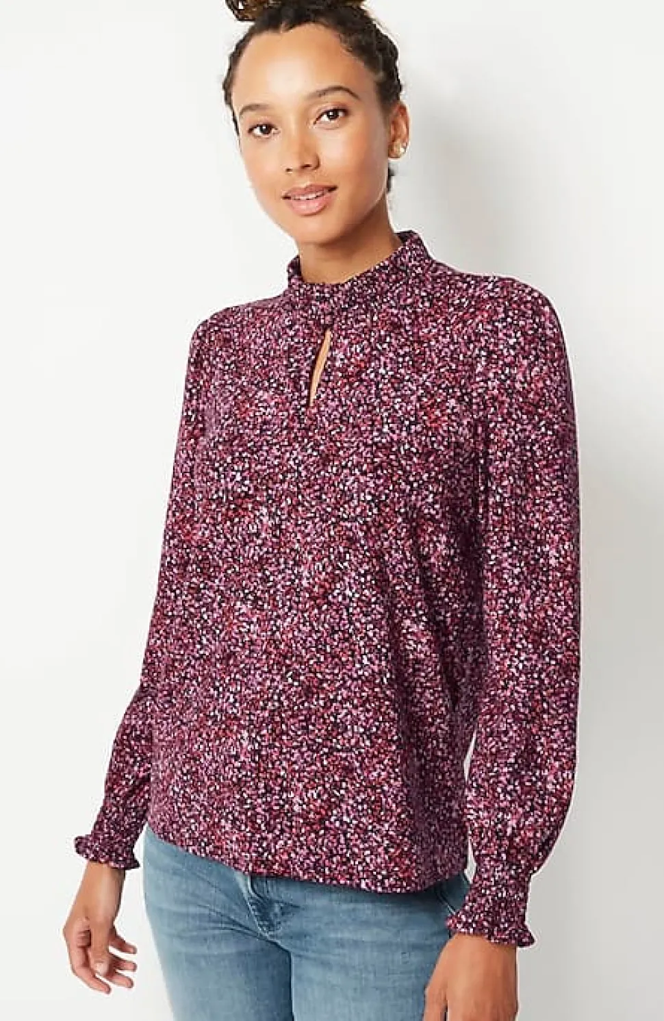 Smocked Mock-Neck Top | Jjill