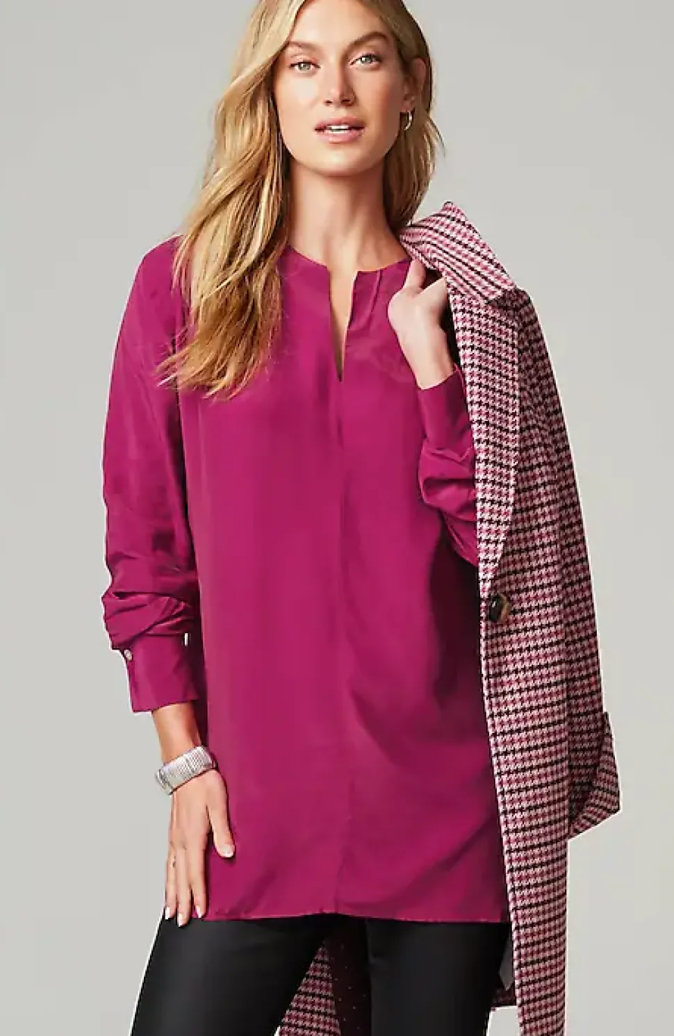 Smocked Split-Neck Tunic | Jjill