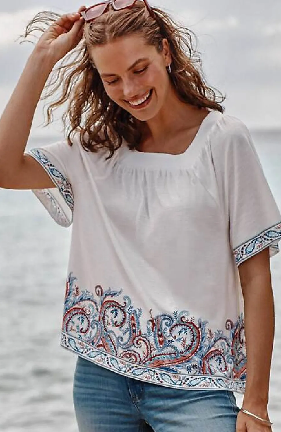 Square-Neck Elbow-Sleeve Top | Jjill