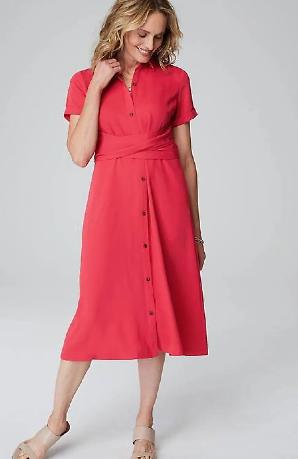 Wearever Button-Front Belted Shirtdress | Jjill