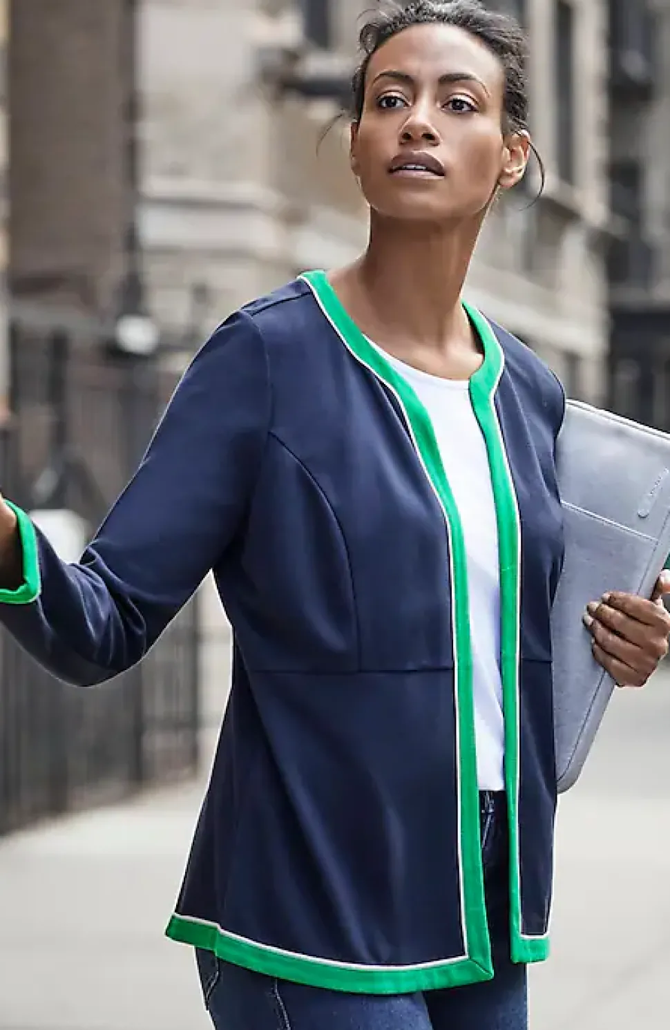 Wearever Double-Face Jersey Contrast-Trim Jacket | Jjill
